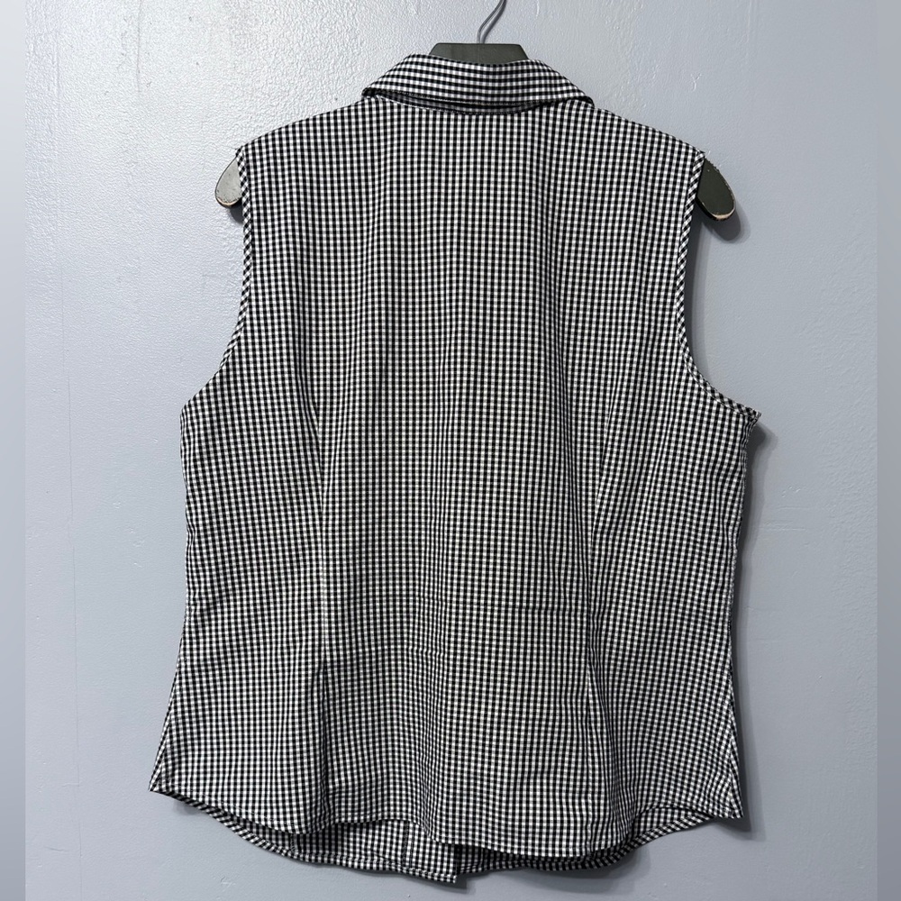 #1)  100% Cotton Jones New York Black and White Checkered Sleeveless Top - Picture 3 of 6